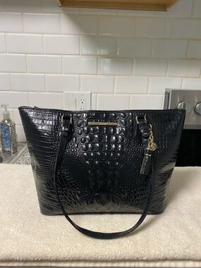 Brahmin Black Croc-Embossed Tote with Tassel Charm
